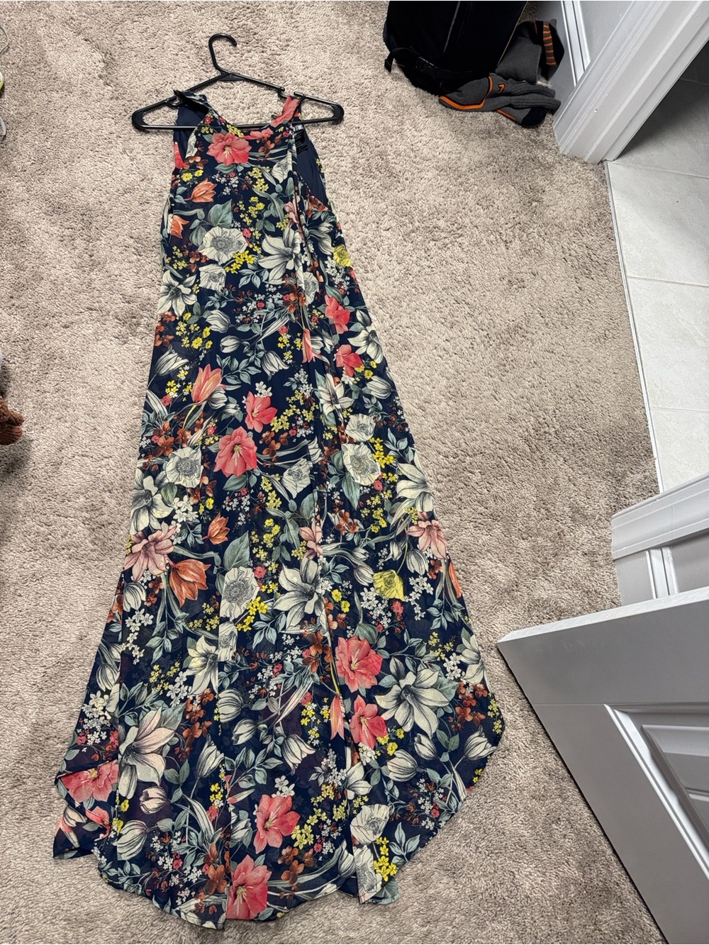 paper doll Navy Floral Halter Maxi Dress